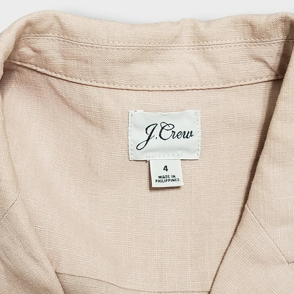 J.Crew Wide Leg Linen Blend Jumpsuit Sz 4 Belted Pleated Short Sleeve Blush Pink - Picture 6 of 16
